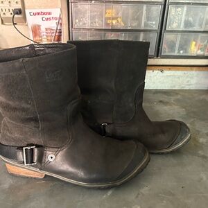 Black Leather Boots with Buckle Detail